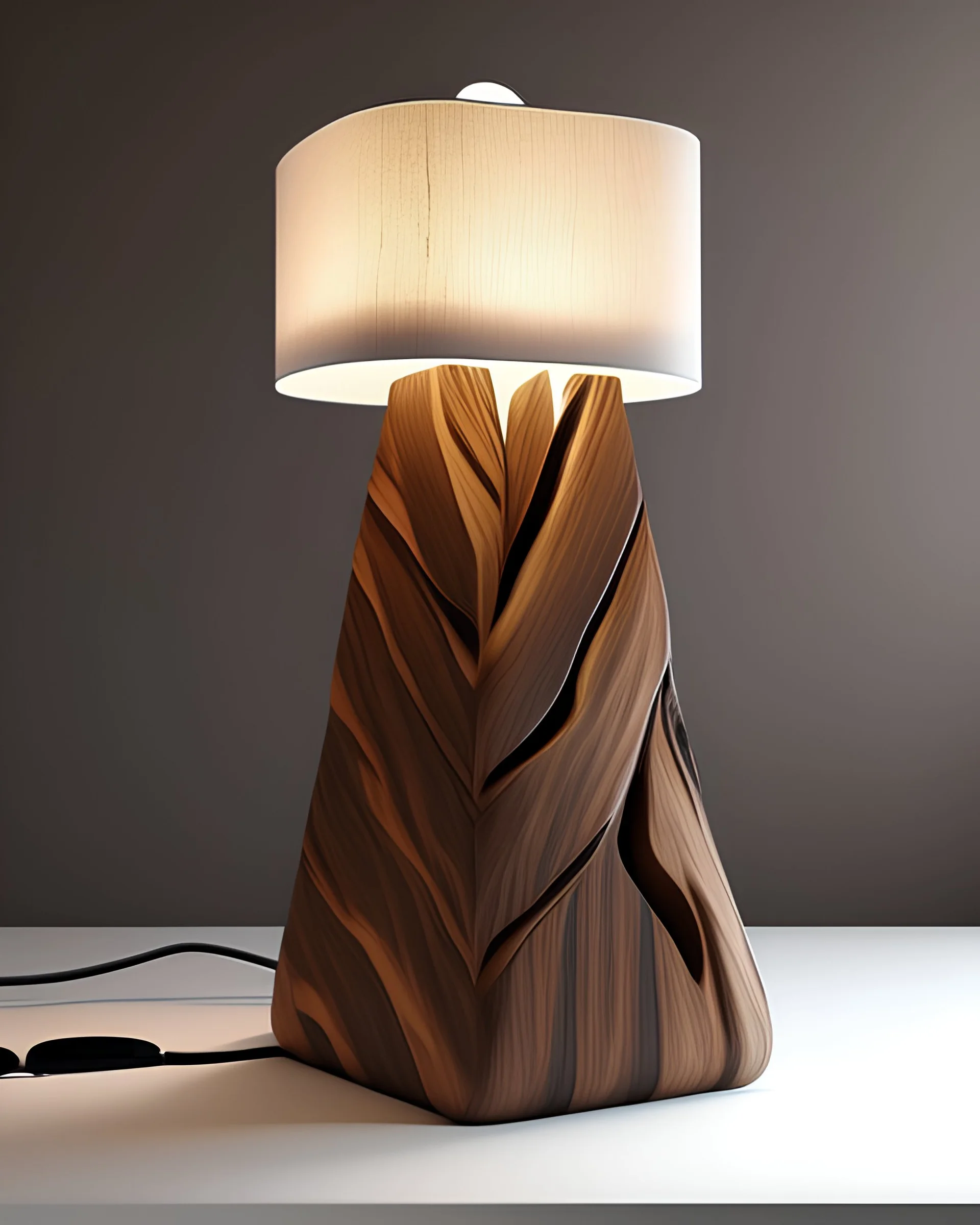 a photo realistic symmetric wood turned table lamp