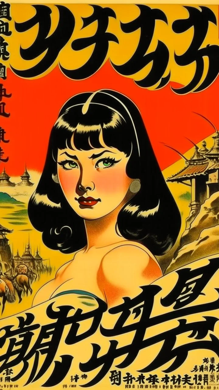 Betty page art from japanese style 1900 movie poster