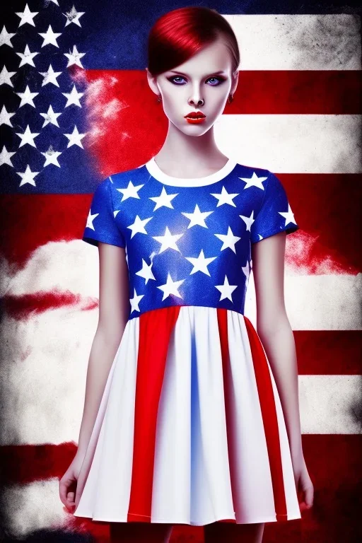 girl, cute, beautiful, American flag dress