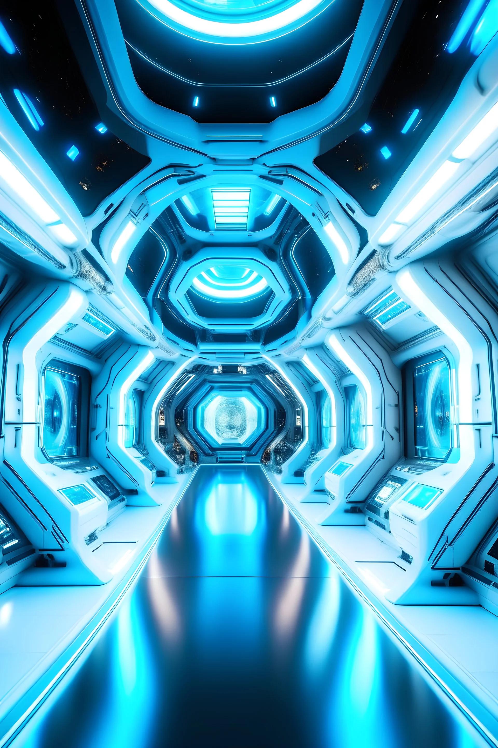 intérieur de vaisseau galactique blanc et très lumineux