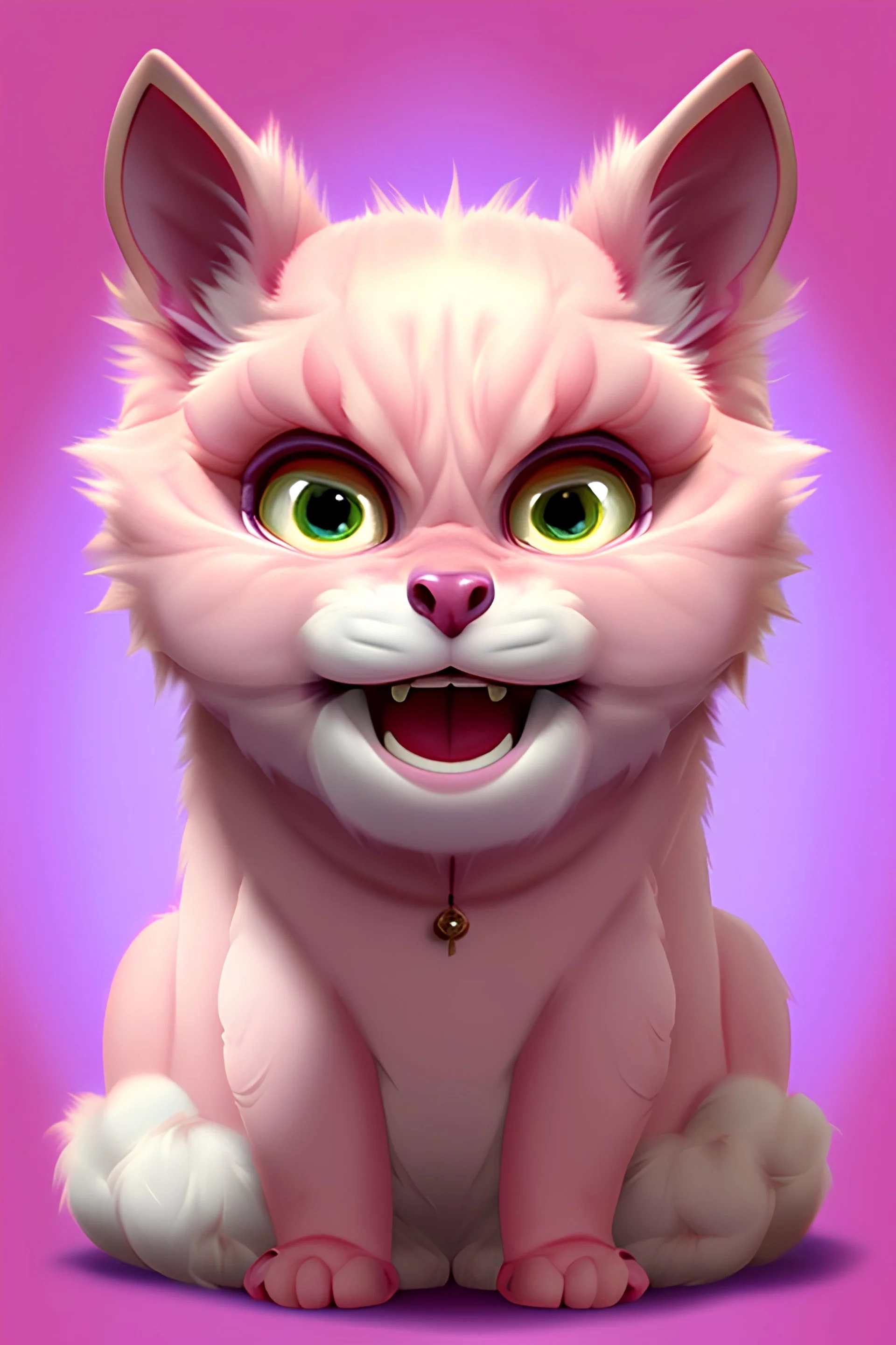 cute 2d alienwith yellow eyes and pink furr, disney style pixar