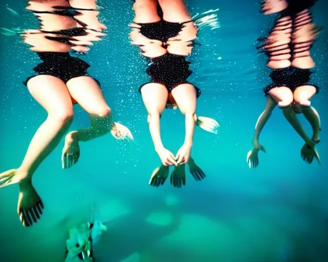 girls reflection in water with fish