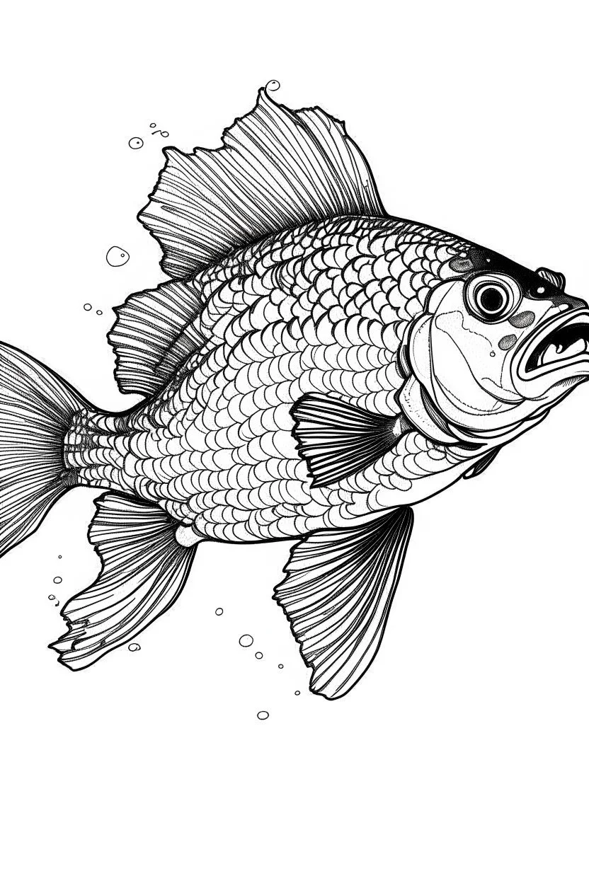 Outline art, no shading, full body fish, black and white, low detail, --ar 9:11