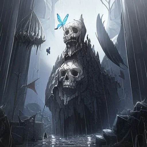 Skulls Queen, raining, raiven, destroyed Market, Butterfly,