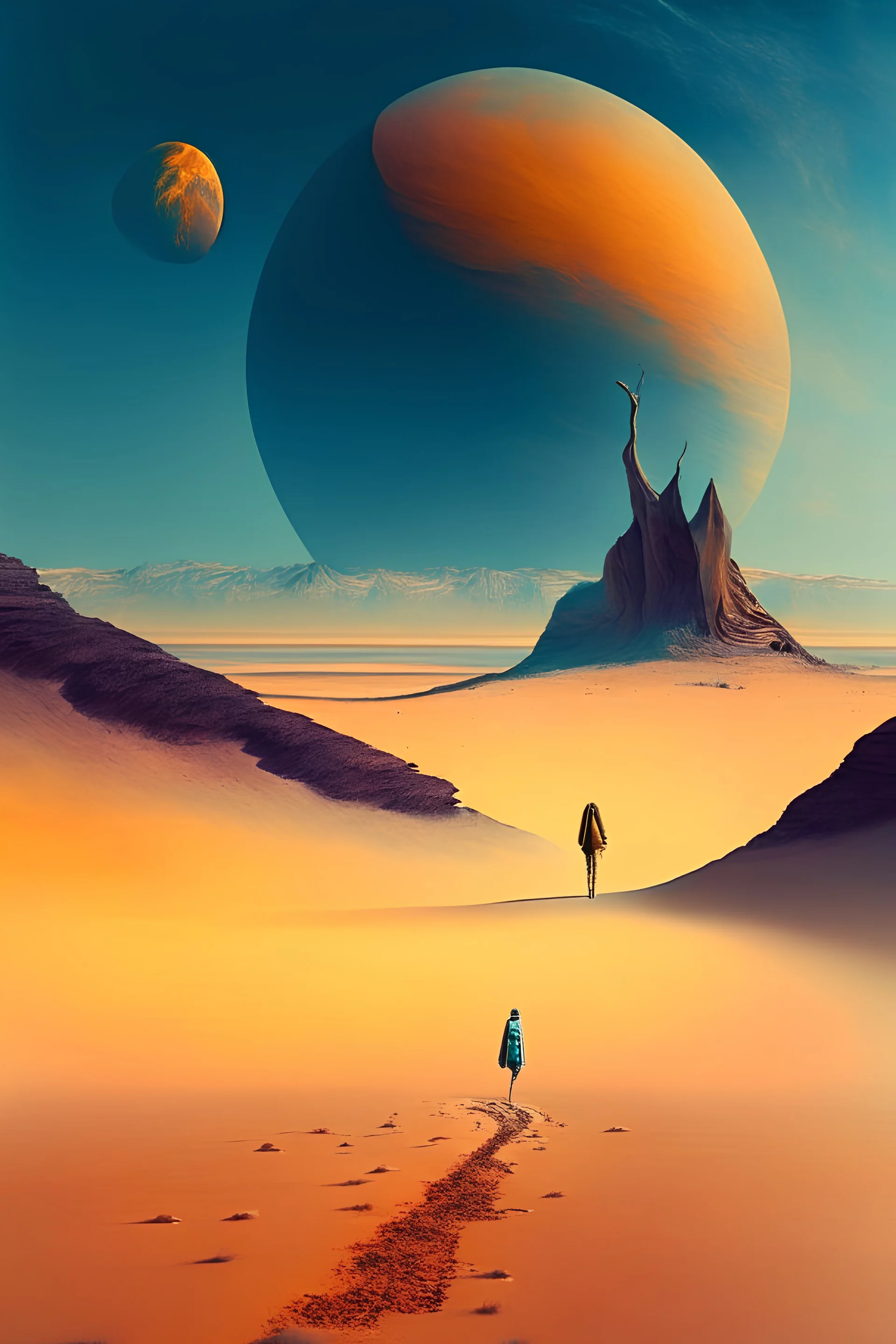 Beautiful surreal Venus landscape with Janez Zega walking alone