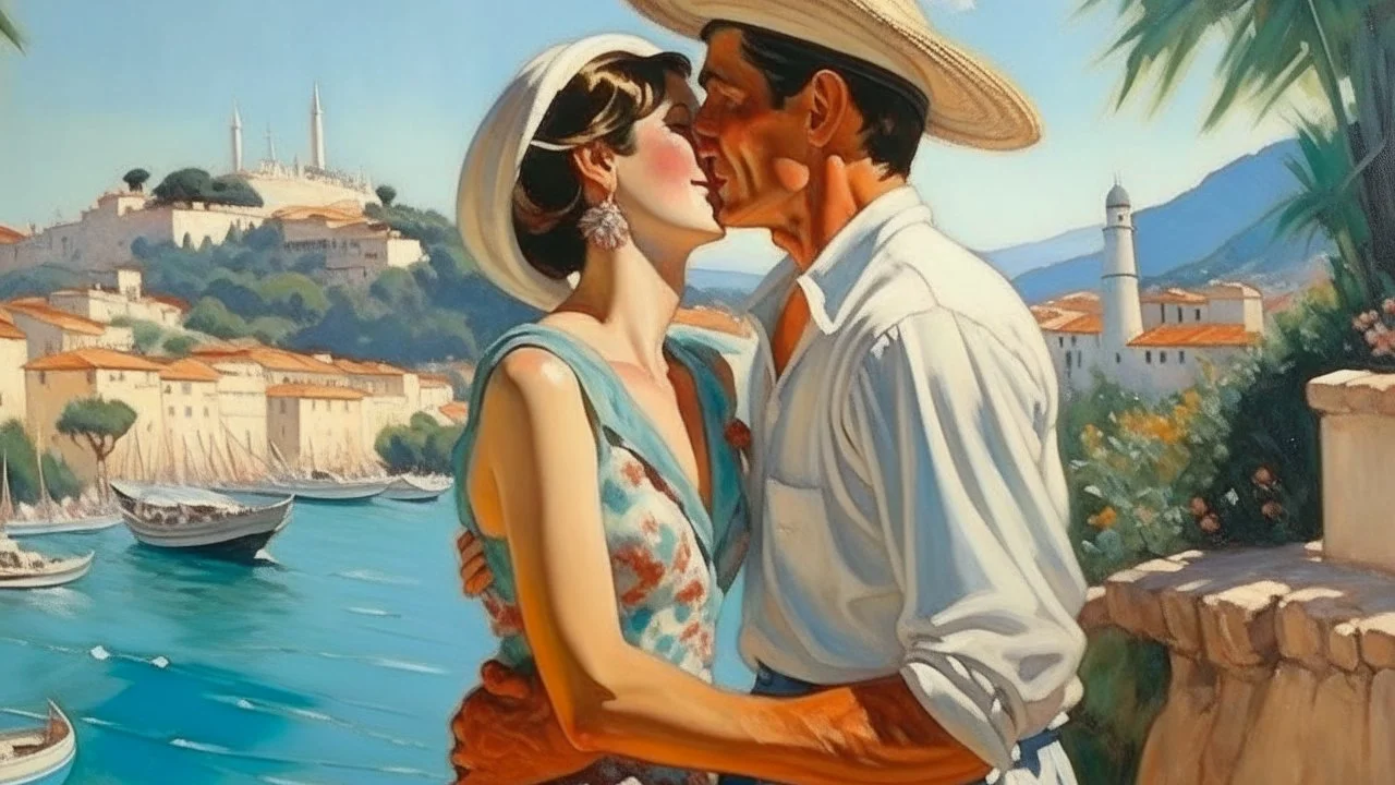 cote d'azur man and woman kissing painting neoclassism