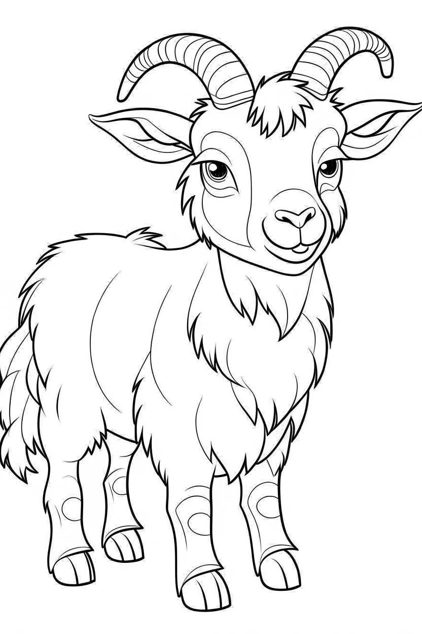 coloring page for kids, GOAT, cartoon style, thick outline, low details, no shading, no color