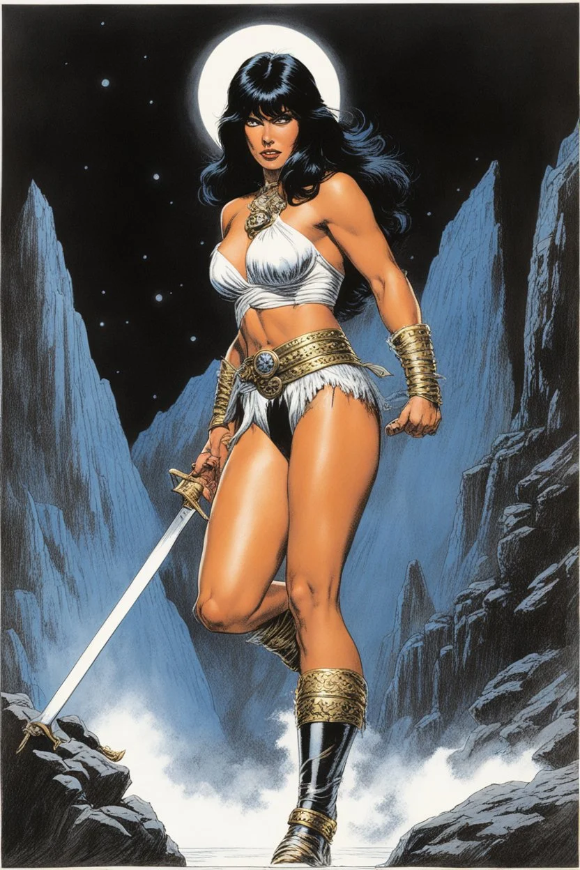 [The Daughter of the Night (Lanfear)] Ernie Chan Savage Sword of Conan #22 Pin-Up Illustration Original Art (Marvel, 1977)