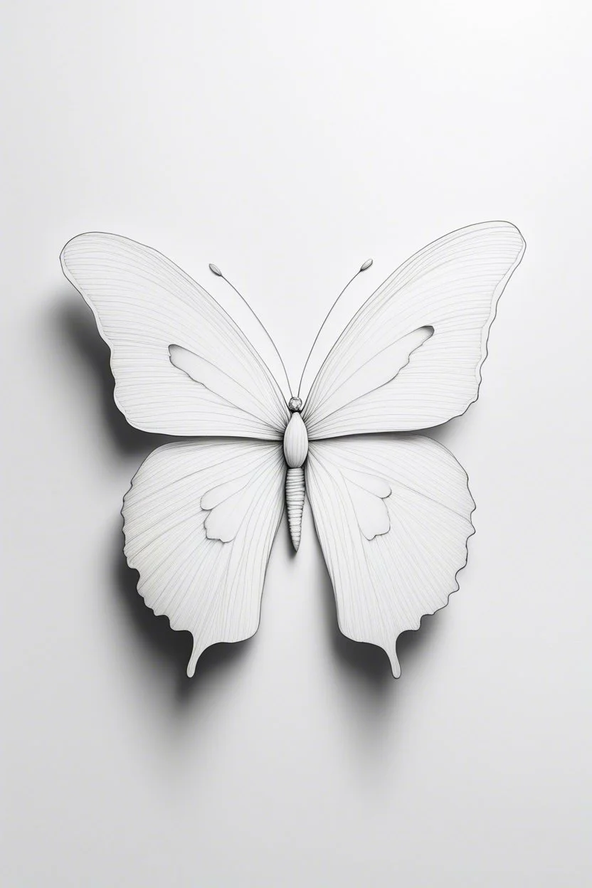 A Minimalist white ink pencil and white drawing of white a butterfly in a white background