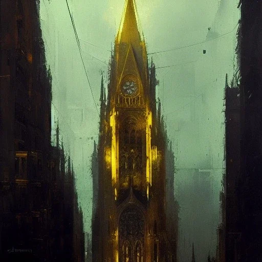 Gotham city, Neogothic architecture,golden ornament, by Jeremy mann, point perspective,