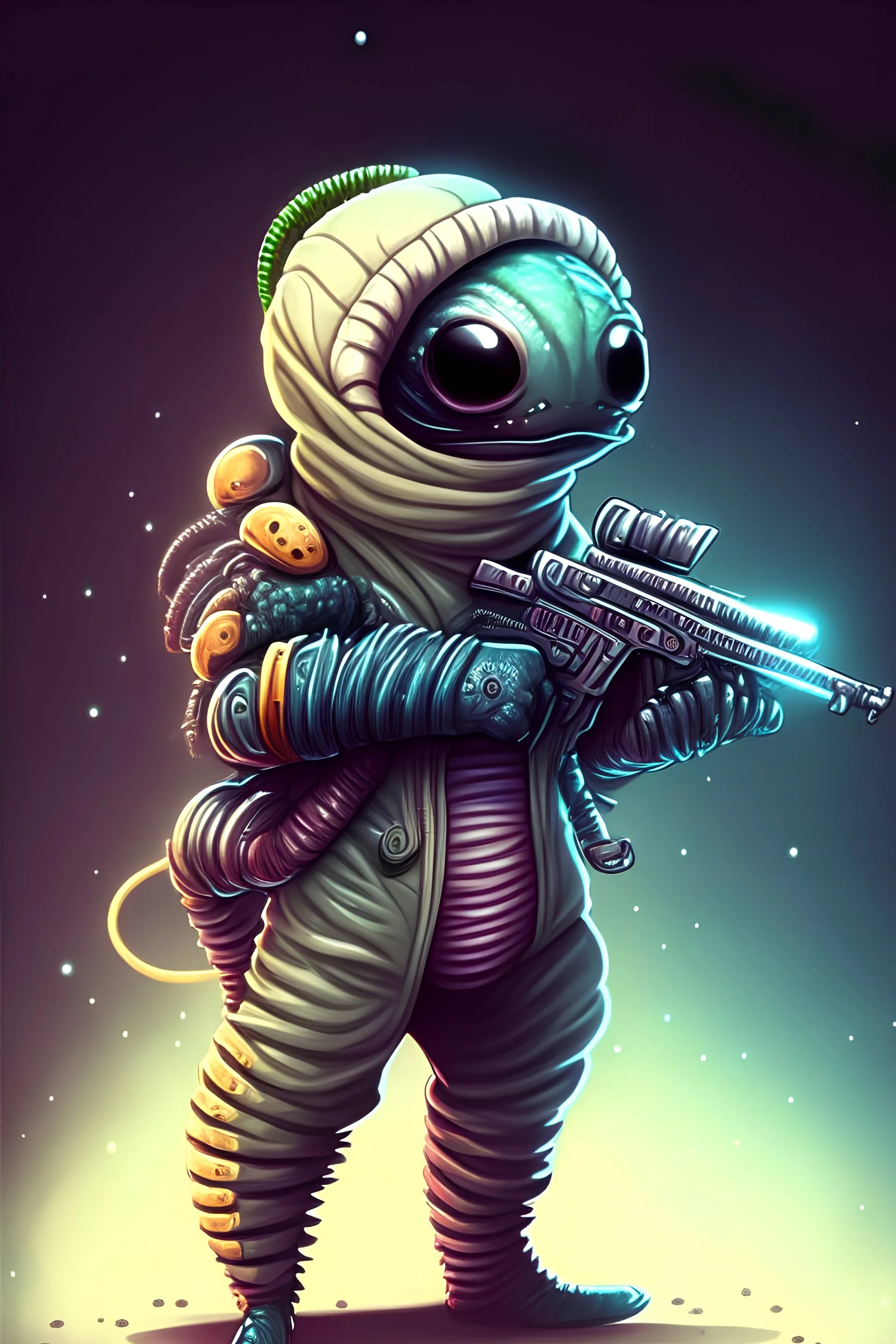 a cute worm, wearing sport suit, gun in hands digital art game style, digital art, high quality, fantasy look, heroic style, fully detailed,