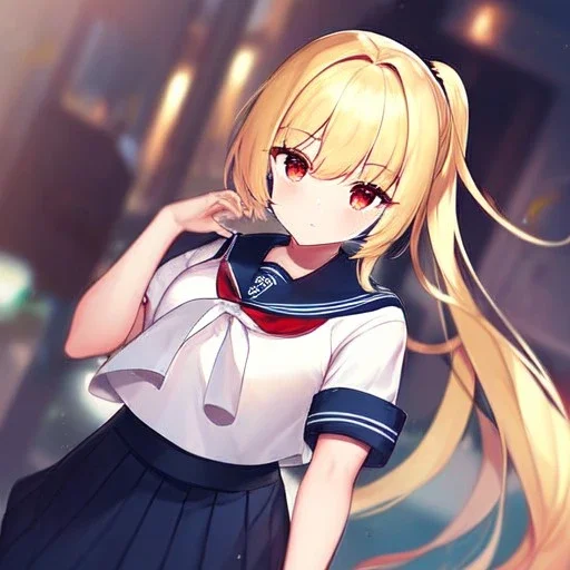 Clear focus,High resolution,High quality, Blonde One Ponytail hair, Red eyes, Sailor uniform