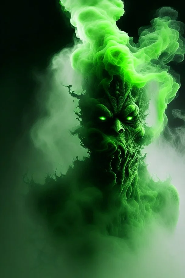 green Smoke in a shape of a monster humanoid smoke humanoid