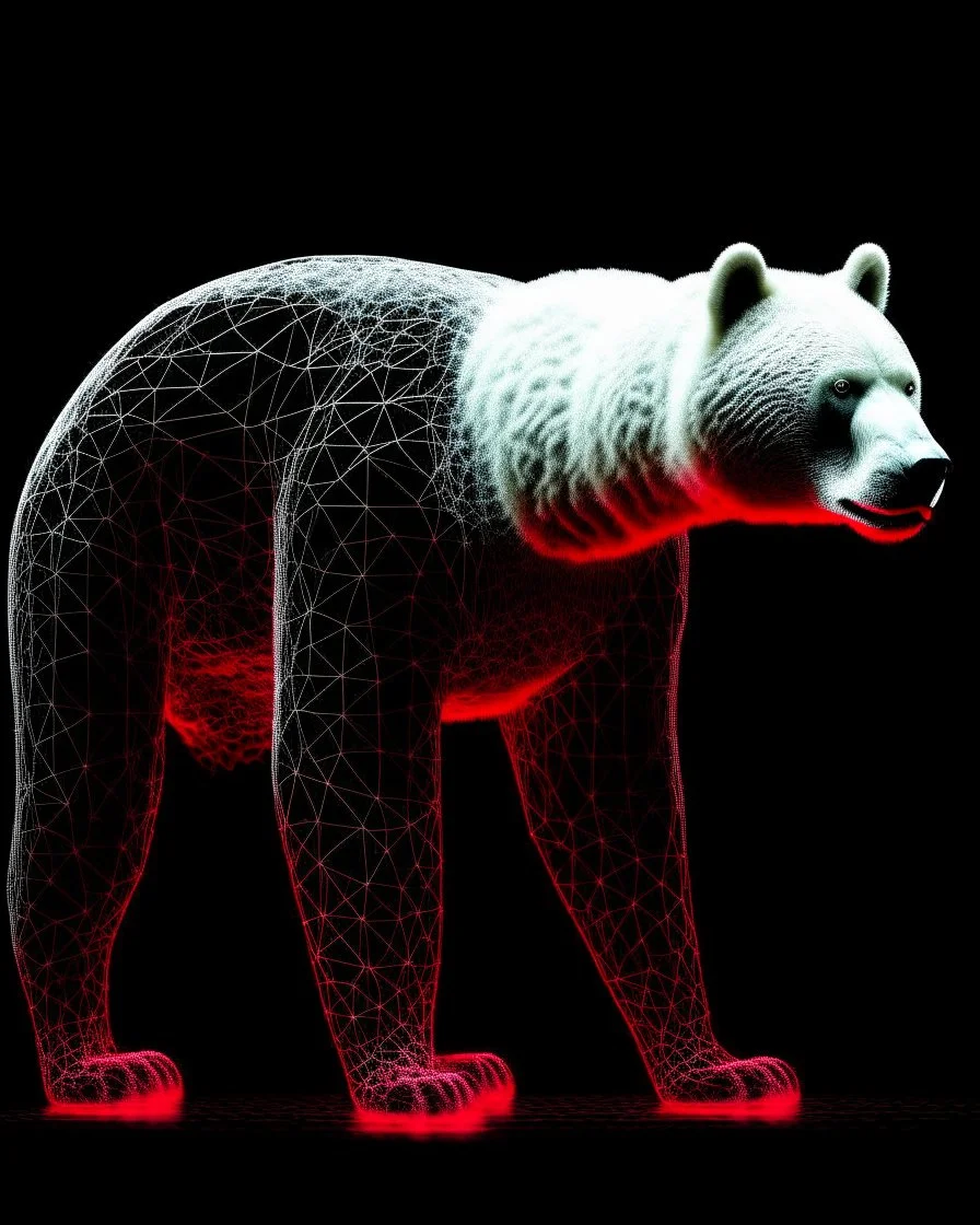 Art illustration lineal polar bear, art calidad ultra, hiperdetallado, 12k, fondo negro, color blanco, rojo, negro y marrón full body