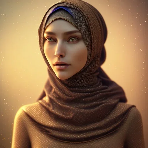 close up portrait of woman in hijab, fine detail, highly intricate, modern surrealism painting, defined cracks and breaks, high-quality, volumetric lighting, 8k, ultrahd, George Grie, Marco Escobedo, Igor Morski,Brian Froud, Howard Lyon, Selina French,