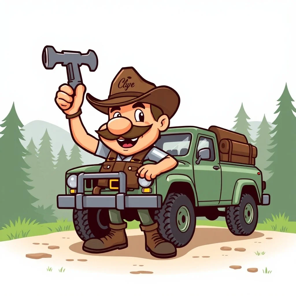 retro cartoon company mascot of a vehicle mechanic with a hint of forest ranger