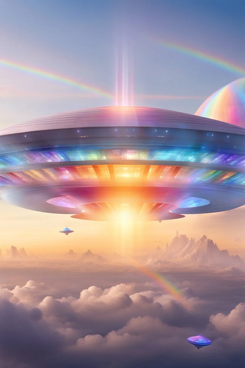 ufo rainbow, cité cristal très futuriste ultra moderne, ufos fleet, intergalactic,