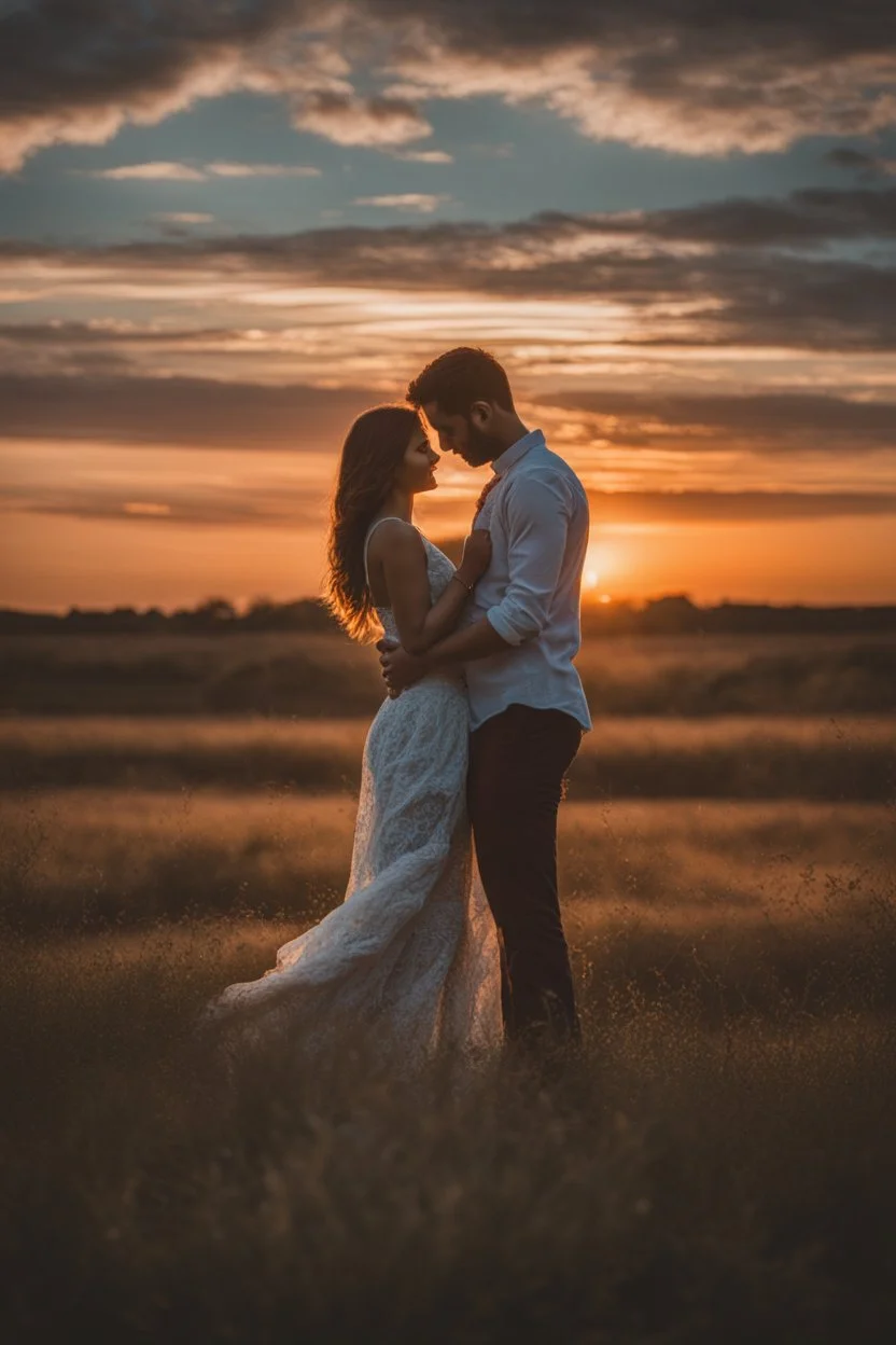 Photo Of A Two Lovers Slow Dancing In A Field During Sunset, , Highly Detailed 8k, Intricate, Nikon D