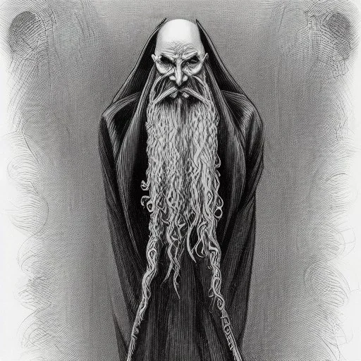 Russian Orthodox nosferatu long beard tentacles with long arms and a robe made a human faces