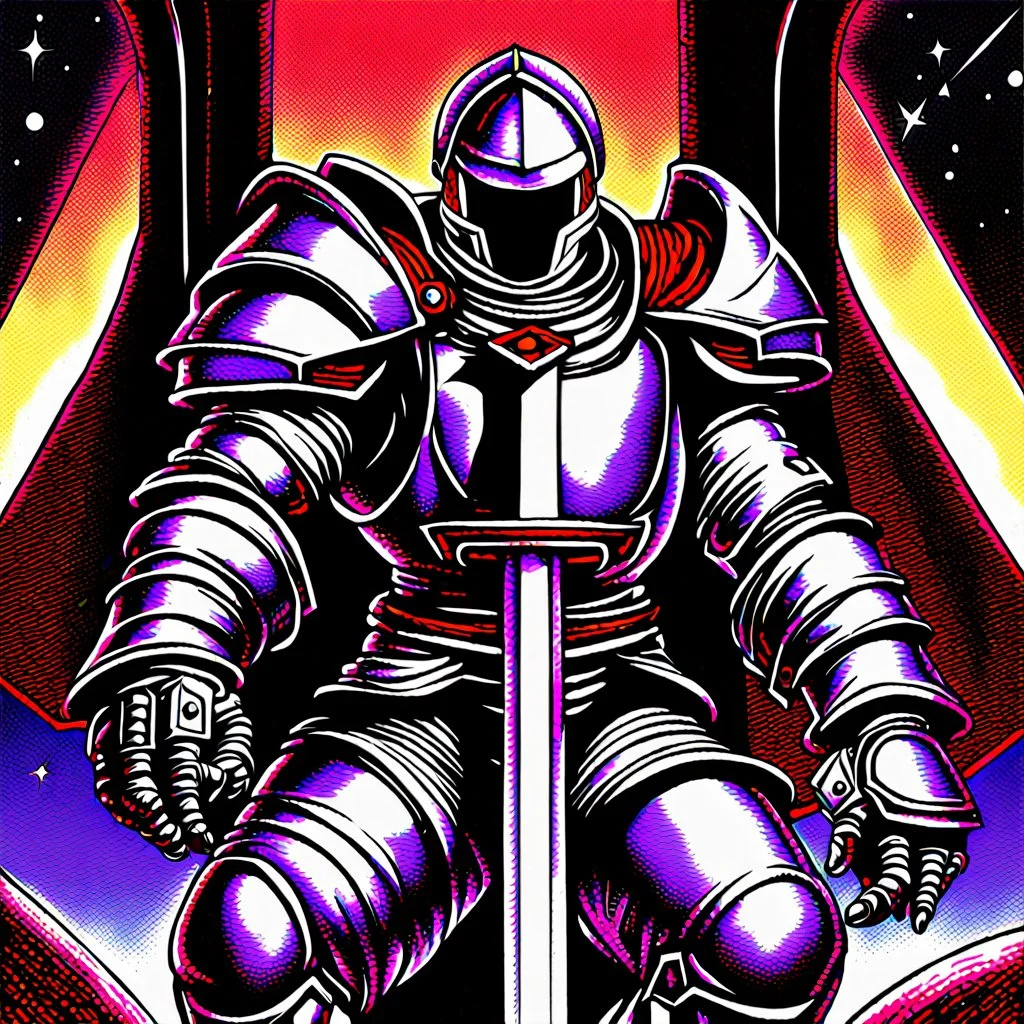 90's TCG art retro fantasy art of a space knight holding a sword