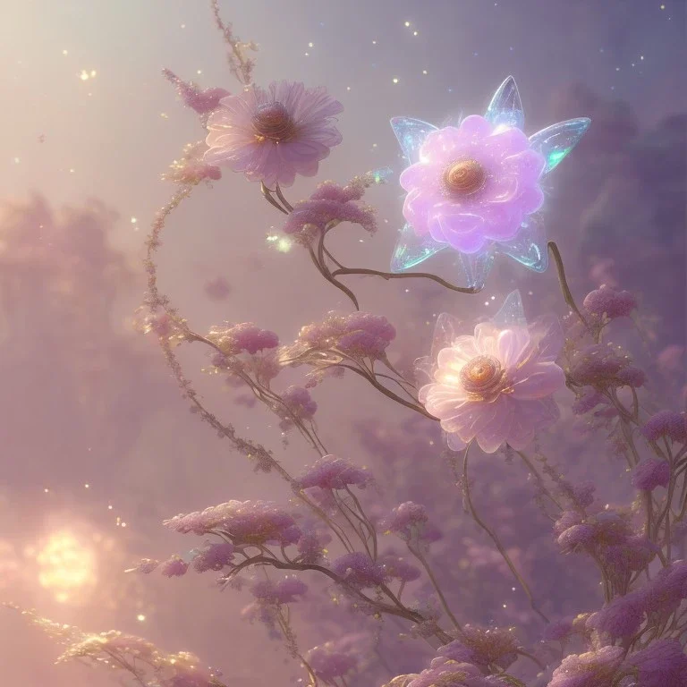 subtle transparent fairy flower in a galactic ambiance, delicate colors, in the foreground, full of details, smooth，soft light atmosphere, light effect，vaporwave colorful, concept art, smooth, extremely sharp detail, finely tuned detail, ultra high definition, 8 k, unreal engine 5, ultra sharp focus