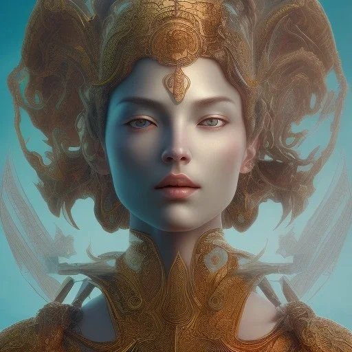 fantasy magic, intricate, sharp focus, illustration, highly detailed, digital painting, concept art, matte, art germ and Paul Lewin and Kehinde Wiley, masterpiece silver elephant head bronze Buddha Asian girl nice breast turquoise golden waves