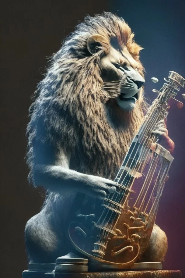 Lion with musical instruments