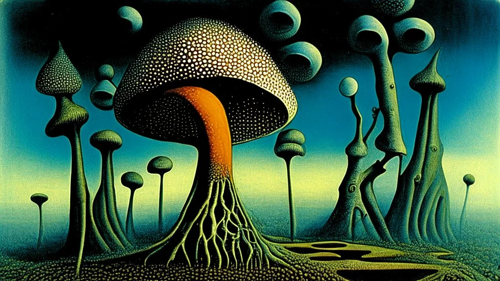 mushroom growth, surreal, bizarre by max ernst