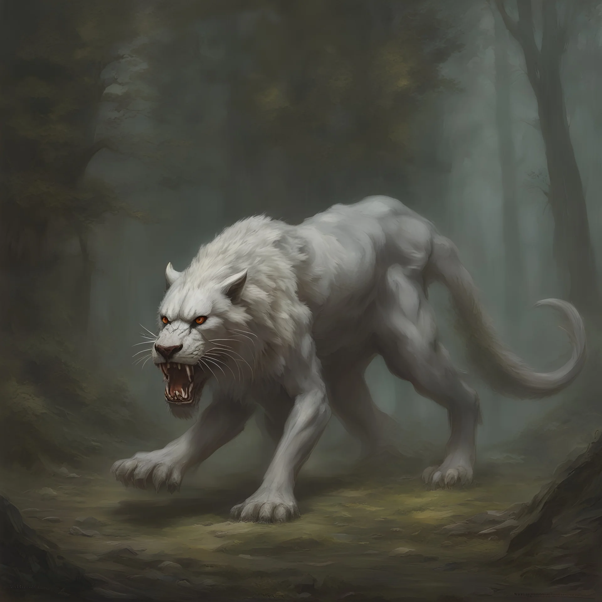 dnd, ghost smilodon, 2 large fang, fantasy,