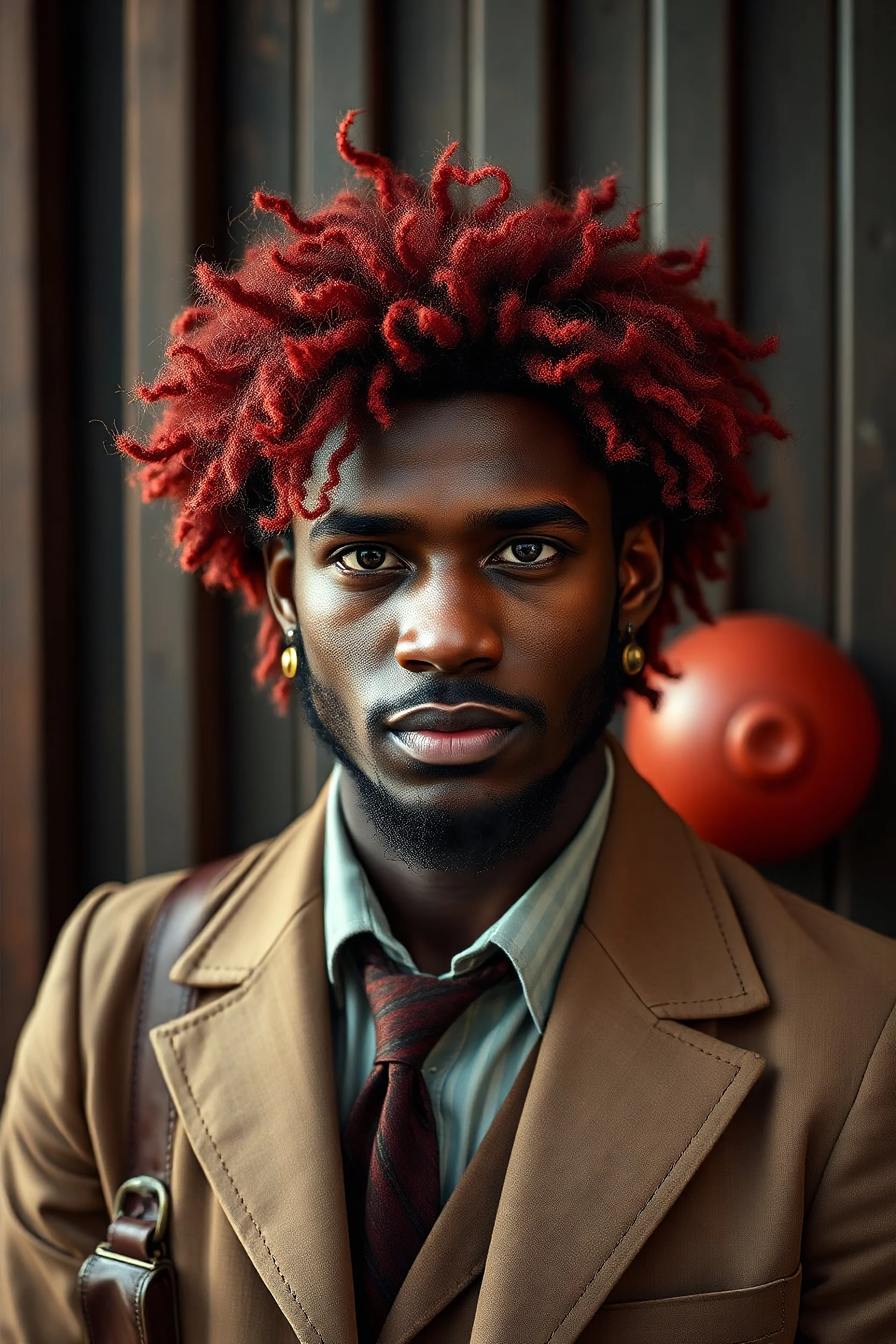 Mulatto black man with frizzy red hair steampunk