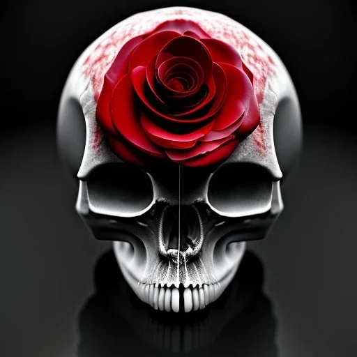 Cracked Skull and red rose, marble texture, dark, fantasy art, shallow depth of field, macro lens, unreal engine 5, ultra detailed,8k, HDR, hyperphotorealistic, bone, set in fire