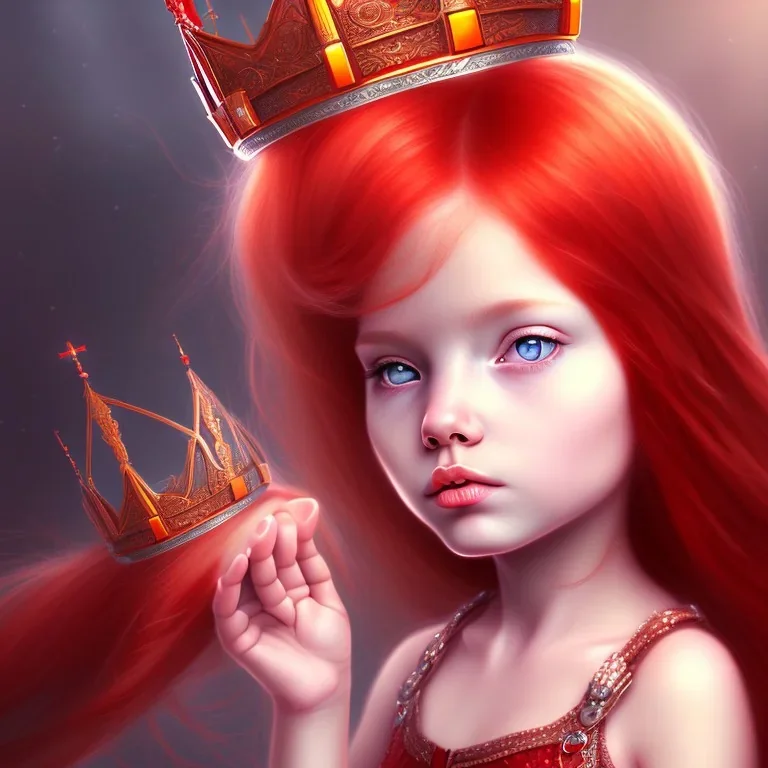 red hair little girl in a fantasy world wearing a crown