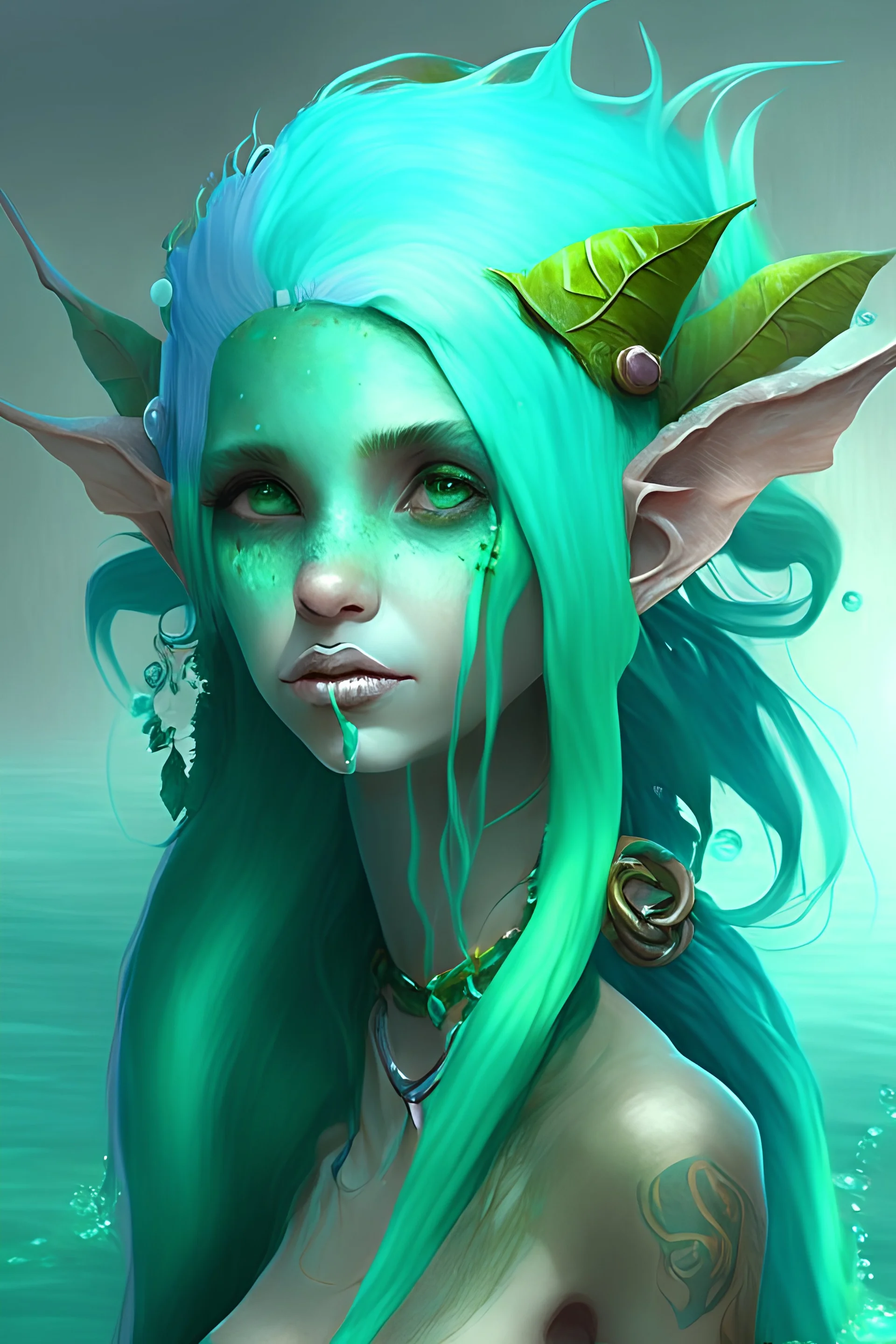 Turquoise sea elf with green hair female