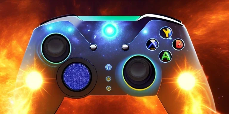 shiney xbox elite controller with hollow grid design. nebula backround . sunflare . centered