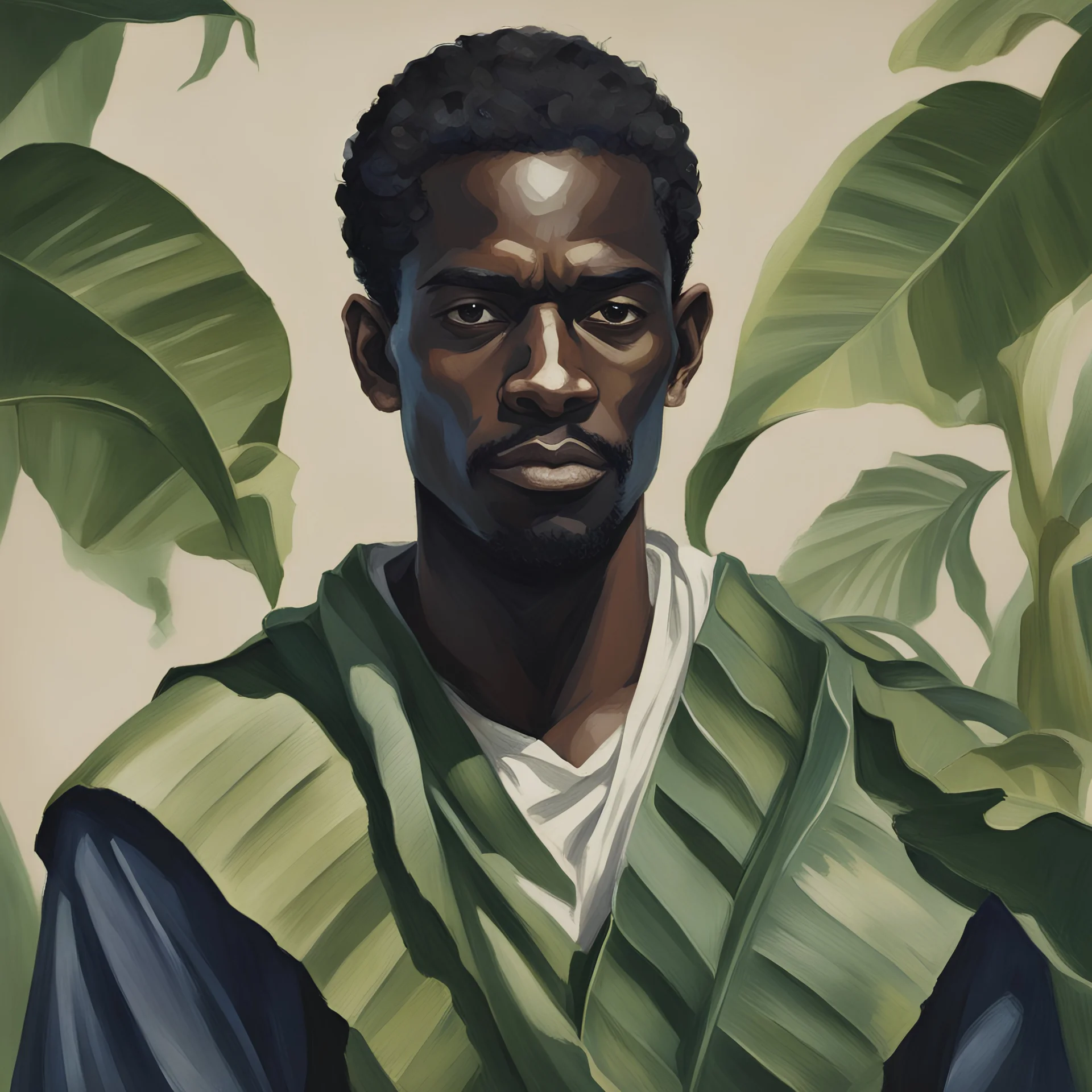 dnd, portrait of dark skinned man in cloth from banana leafs