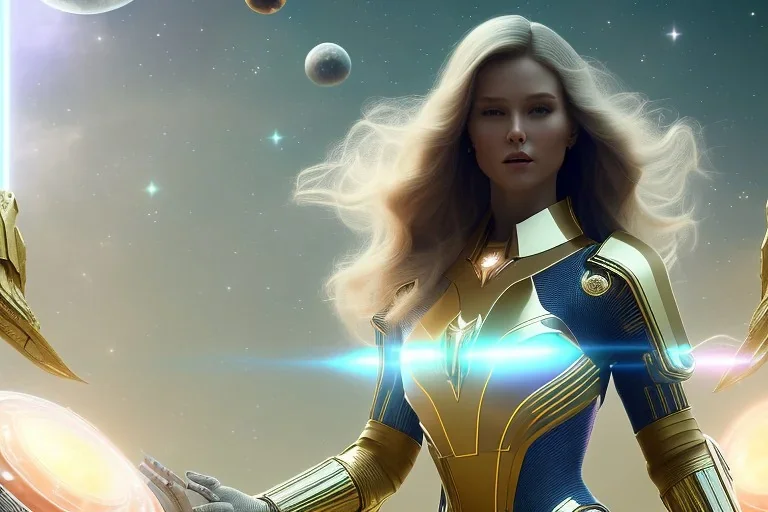  beautiful cosmic woman, nice smiling, magic glamour make up, delicate colors, beautiful glamour galactique dress, ultra sharp focus, 8k, unreal engine 5, extremely sharp detail, light effect, soft light atmosphere of a spaceship, smooth, full of details, face in front, complete vision of face and hair and body