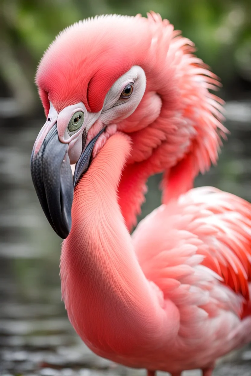 A flamingo with a massive head