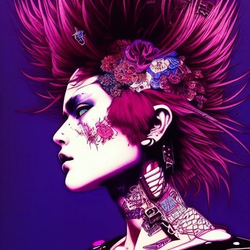 beautiful punk girl, hyper detailed, intricately detailed, illustration by <kilian eng> <Yoji Shinkawa>, purple tones,