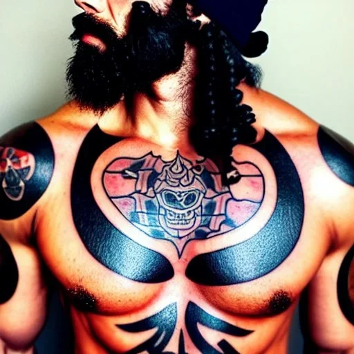 Black Ganesha, beard, angry, tattoo, strong man, beanie