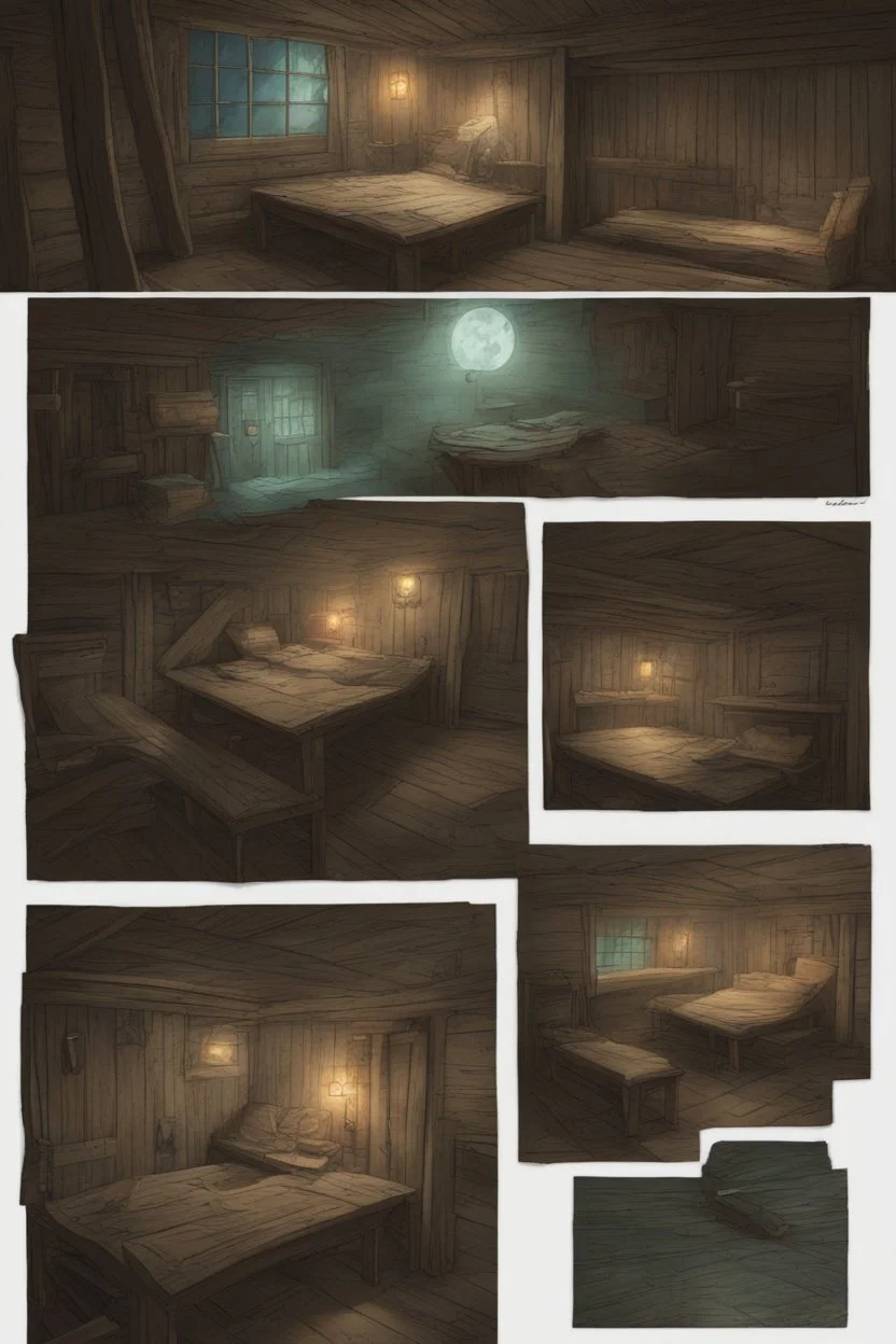 Dnd background, inside of a shack night time