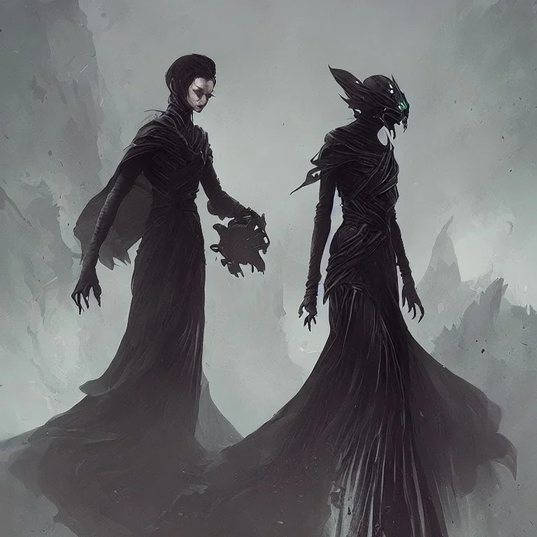 dark elegant dress shadow woman, powerful, creepy, matter, majestic, flow, illustration, concept art, by Greg Rutkowski, Sung Choi, Mitchell Mohrhauser, Maciej Kuciara, Johnson Ting