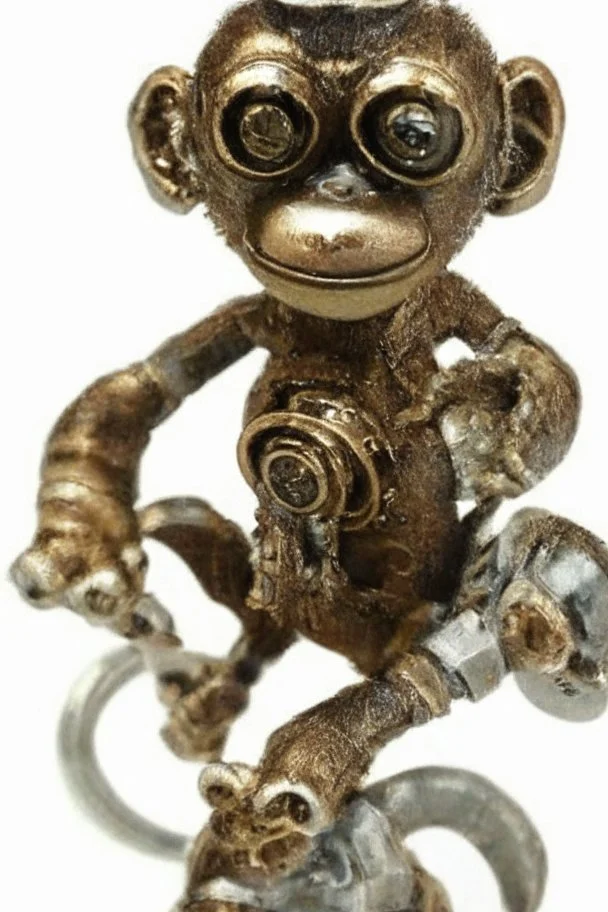 small cute steampunk mechanical monkey, made of metal