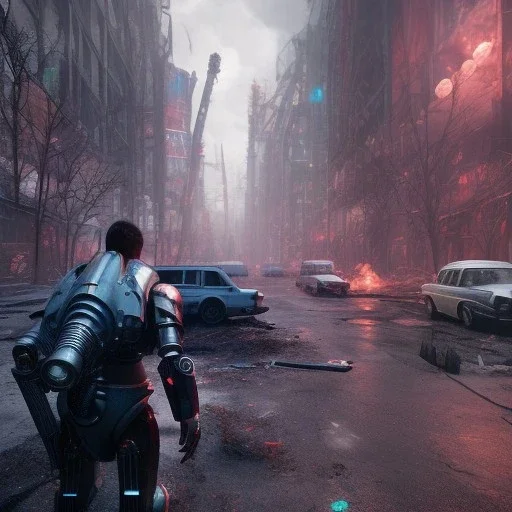 lobster, fallout 4 character in action, yohan diniz(fast walker) as robot in the streets of cyberpunk city , cracks in ground, hospital, unreal, chalk,spray paint, vox model