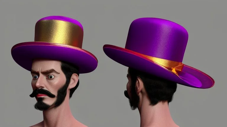 Purple and Red Tophat with a gold ribbon in the style of salvador dali