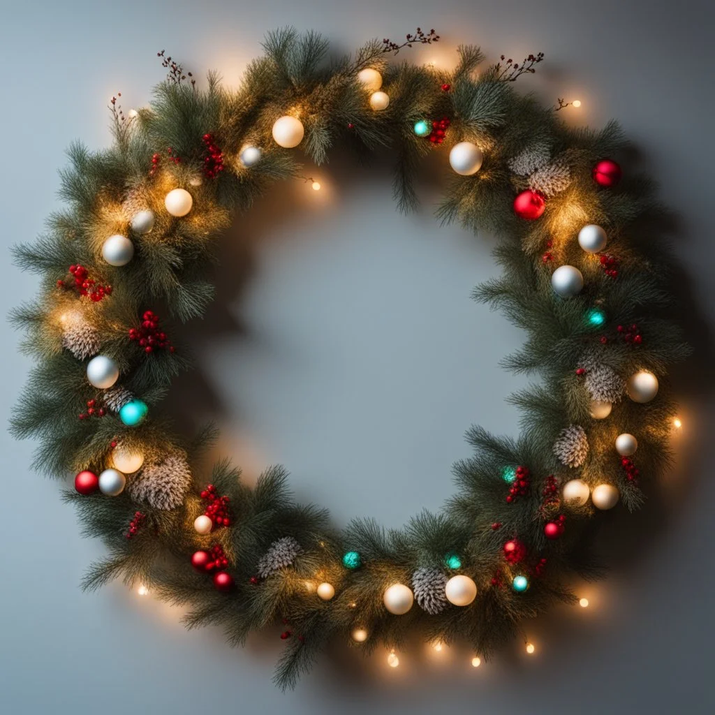 Beautiful Decorated Christmas Wreath with Fairy Lights On It.