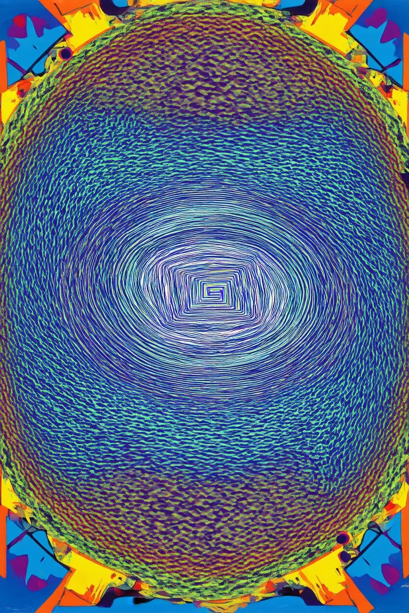 a spiral of expanding awareness; optical art with a bit of surrealism and the color palette of Matisse