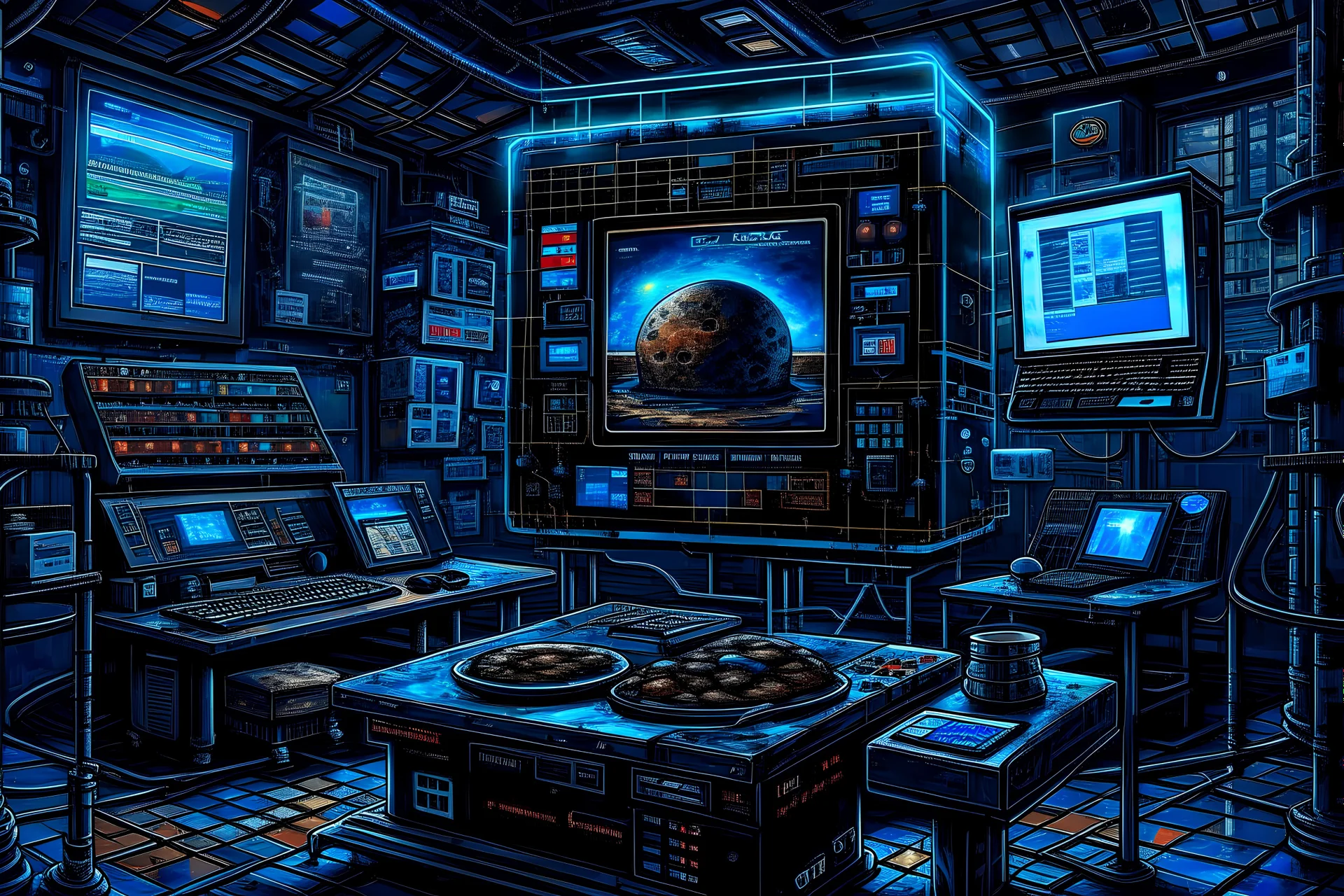 oil paint of high tec cookie making space station heritage authentic cyberpunk relic