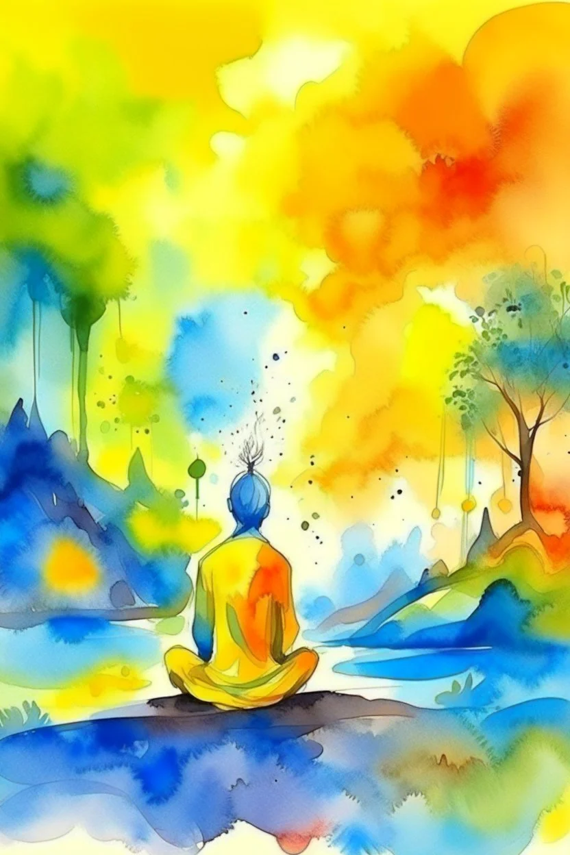 peaple meditation on the abstract picture watercolor painted