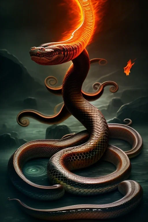 Full body photography of an ethereal Jörmungandr the world snake, Fire theme art, Dark moody night atmosphere, by Michelangelo, 8K, high body details, anatomically perfect body, oak tree roots, ignore NSFW