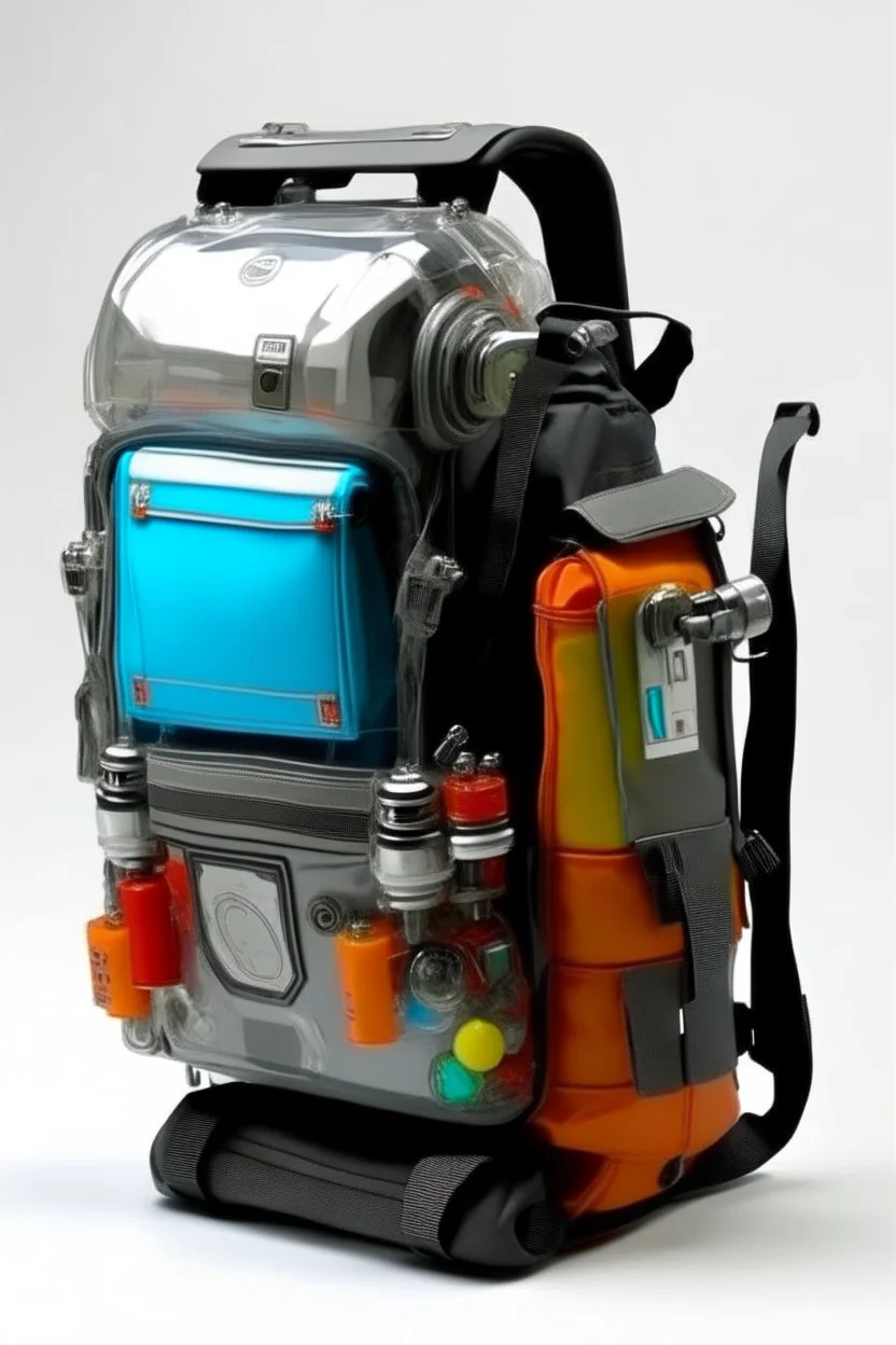 Robot, back pack, transparent, sci fi, punk, color, hockey